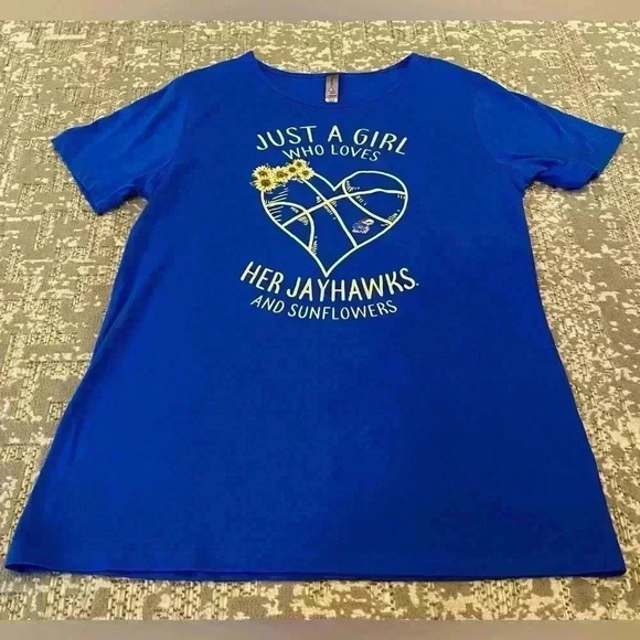 Kansas Jayhawks Delta Apparel Women’s Just a Girl shirt size Large color Blue - Picture 1 of 5